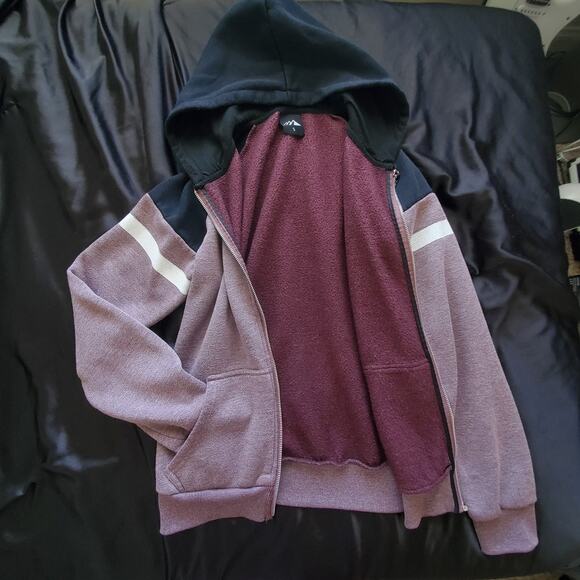 Purple jacket black hood for women with thumb holes hardly worn new size small - Picture 1 of 2
